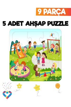 Ahşap Çocuk Puzzle 9 Parça 5 Adet - 6