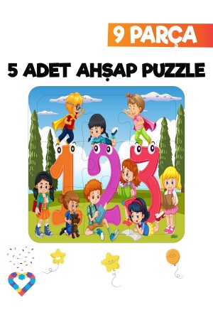 Ahşap Çocuk Puzzle 9 Parça 5 Adet - 8