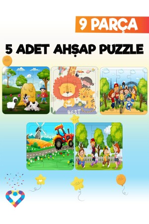 Ahşap Çocuk Puzzle 9 Parça 5 Adet - 1