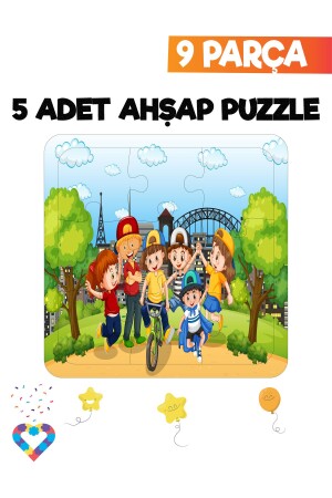 Ahşap Çocuk Puzzle 9 Parça 5 Adet - 5