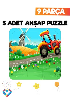 Ahşap Çocuk Puzzle 9 Parça 5 Adet - 6