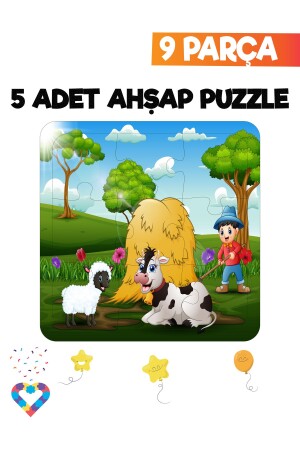 Ahşap Çocuk Puzzle 9 Parça 5 Adet - 8