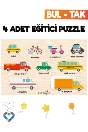 Ahşap Çocuk Puzzle Hayvanlar Taşıtlar Meslekler Ve Meyveler 4 Adet Puzzle - 4