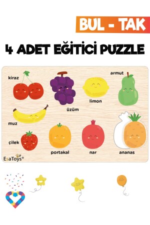 Ahşap Çocuk Puzzle Hayvanlar Taşıtlar Meslekler Ve Meyveler 4 Adet Puzzle - 5