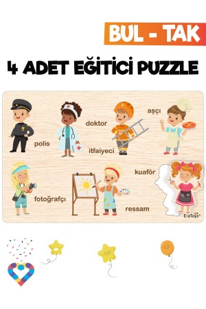 Ahşap Çocuk Puzzle Hayvanlar Taşıtlar Meslekler Ve Meyveler 4 Adet Puzzle - 6