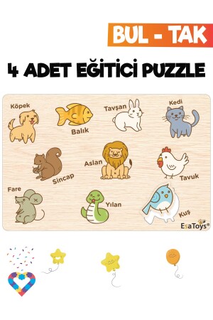 Ahşap Çocuk Puzzle Hayvanlar Taşıtlar Meslekler Ve Meyveler 4 Adet Puzzle - 7