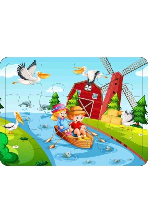 Ahşap Çocuk Puzzle Yapboz 4'lü Set 12 Parça - Denizaltı- Hayvanlar- Değirmen- Astronot Kedi - 4