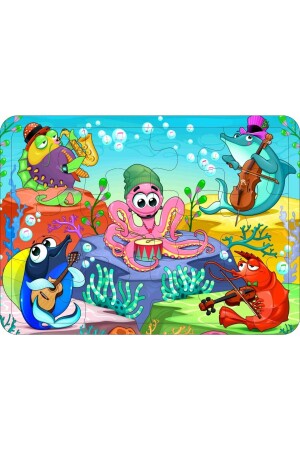 Ahşap Çocuk Puzzle Yapboz 4'lü Set 12 Parça - Denizaltı- Hayvanlar- Değirmen- Astronot Kedi - 6