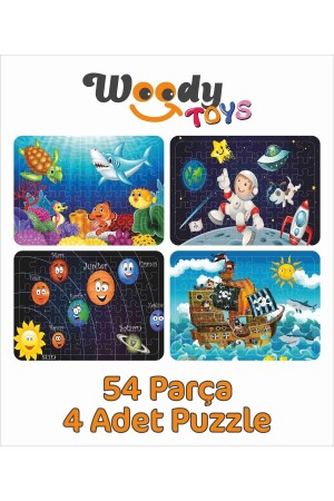 Ahşap Çocuk Puzzle Yapboz 4'lü Set 54 Parça - Gezegenler, Astronot, Korsan Gemi Ve Denizaltı puzzle013 - 2