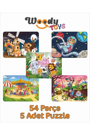 Ahşap Çocuk Puzzle Yapboz 5'li Set 54 Parça puzzle028 - 2