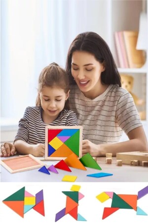 Ahşap Tangram Zeka Gelişim Eğitici Oyuncak Mini Boy 7x7 Cm - 1