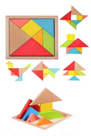 Ahşap Tangram Zeka Gelişim Eğitici Oyuncak Mini Boy 7x7 Cm - 4