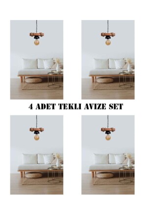 Ahşap Tekli Halatlı Rustik Avize 4 Adet Avantaj Paket 9846498-6 - 2