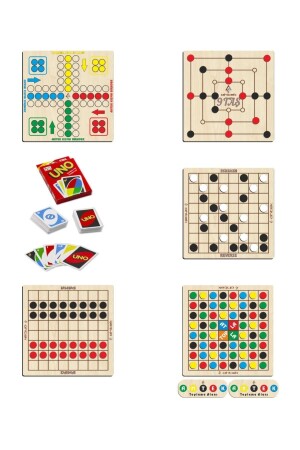 Ahşap Zeka Oyun Seti 6 Lı, 9 Taş - Dama - Atla Topla - Kızma Birader - Reversi Ve Uno Oyun Kartları eticset325 - 3