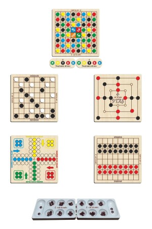 Ahşap Zeka Oyun Seti 6 Lı, Mangala - 9 Taş - Dama - Atla Topla - Kızma Birader Ve Reversi eticset332 - 2