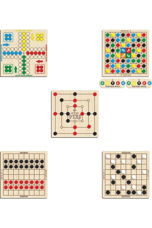 Ahşap Zeka Ve Strateji Oyun Seti 5 Li, 9 Taş - Dama - Atla Topla - Kızma Birader Ve Reversi eticset319 - 4