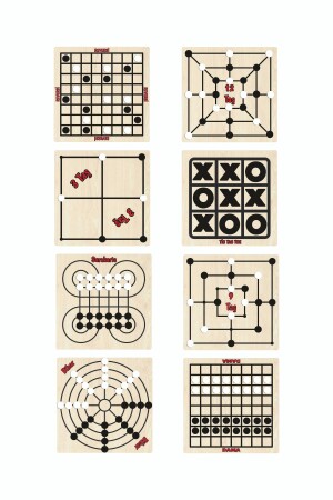 Ahşap Zeka Ve Strateji Oyunu 8 Li Oyun Reversi-12taş-3taş-tic Tac Toe- Surakarta- 9taş- Bihar-dama KT81883929299 - 2