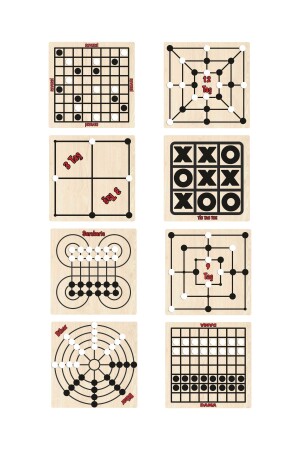 Ahşap Zeka Ve Strateji Oyunu 8 Li Oyun Reversi-12taş-3taş-tic Tac Toe- Surakarta- 9taş- Bihar-dama KT81883929299 - 1