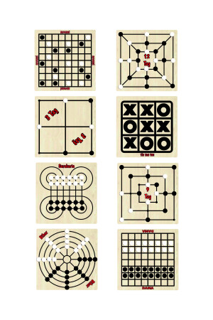 Ahşap Zeka Ve Strateji Oyunu 8 Li Oyun Reversi-12taş-3taş-tic Tac Toe- Surakarta- 9taş- Bihar-dama KT81883929299 - 4