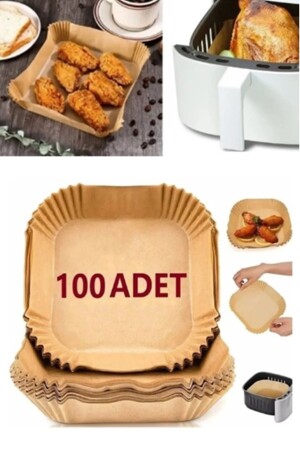 Airfryer-Backpapier, 100 Stück, quadratisches Modell, Backpapier für Airfryer, ölfreie Fritteuse - 3