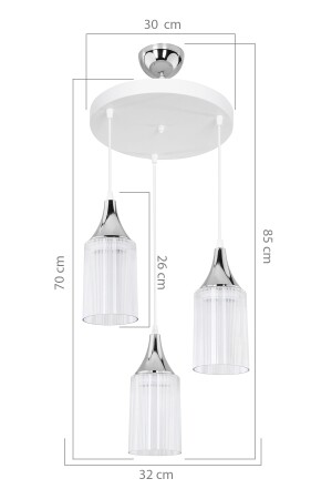 Aksel 3-teiliger dekorativer Lampenhalter aus Weiß/Chrom für Schlafzimmer, Wohnzimmer, Eingang, Küche, Kronleuchter TB-109129 - 4