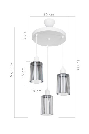 Aksel 3'lü Avize Füme Optik Camlı Beyaz B-101261 - 5