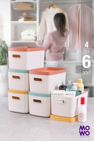 Alegra 6 Stück 4 Lt Creme Mehrzweck-Organizer-Box mit Deckel – dekorative Aufbewahrungsbox - 2