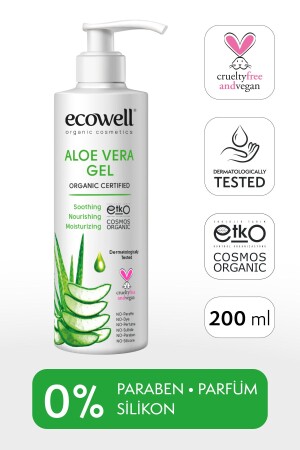 Aloe Vera Gel, biologisch und vegan zertifiziert, beruhigend, feuchtigkeitsspendend und entspannend nach der Sonne 200 ml K-ECO-3422 - 2