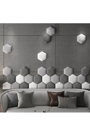 Altıgen Kumaş Kaplı 3d Duvar Paneli Seti (12 ADET) walldecor001 - 4