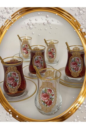 Altın Gül Desenli 6 Kişilik Çay Seti 6 Person Tea Set 000576 - 9