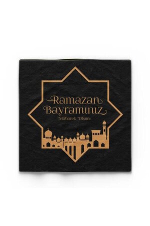 Altın Varaklı Ramazan Bayramınız Mübarek Olsun Peçetesi 16 Adet Siyah Renk - 1