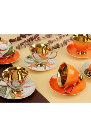 Amazon Orange Gold Floral Porzellan-Kaffeetassen-Set für 6 Personen Harlem-735 HARLEM-730 - 3