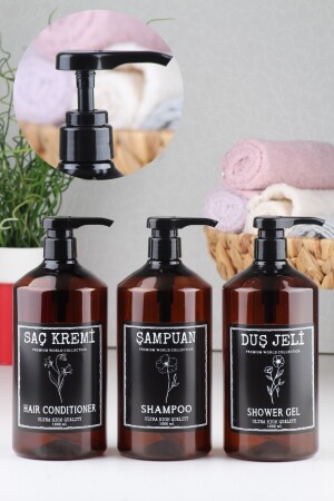 Amber 3-teiliges Badeset Shampoo, Duschgel und Spülung 1000 ml Hartplastik CZM2152 - 4