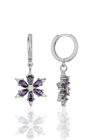 Amethyst Lila Tropfen Stein Kamelie Lotusblüten Ohrringe - 1