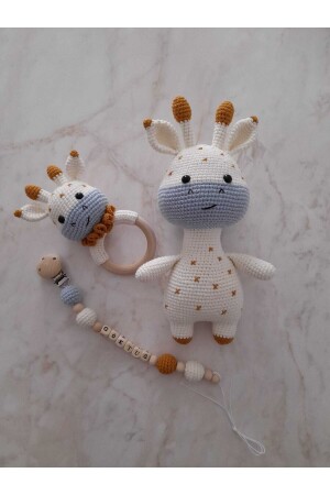 Amigurumi Süßes Giraffen-Set für Neugeborene, Schnullerkette, Rassel und Schlafbegleiter - 1