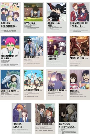 Anime-Wandposter-Set – Manga-Poster-Collage-Set – 60-teilig – selbstklebende Rückseite – Box-Set - 4