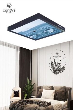 Anthrazitfarbener LED-Kronleuchter mit Holzrahmen, 60 x 60 cm, für Wohnzimmer, Schlafzimmer, Küche, weißes Licht, Anthrazit0101 - 1