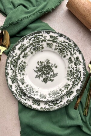 Antique Green 6 kişilik 19 cm Özel Tasarım Premium Porselen Pasta Tabağı Takımı DB3548 - 1