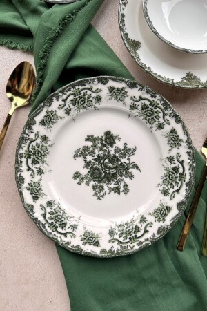 Antique Green 6 kişilik 19 cm Özel Tasarım Premium Porselen Pasta Tabağı Takımı DB3548 - 4