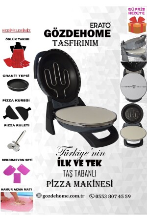 Antrasit - Erato Taşfırınım Pizza Makinesi, Lahmacun Makinesi Doğal Taş Fırın - Timer - 400 °c Taş900 - 1