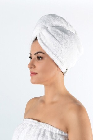 Aquist Bone Towel Geknöpftes Haartrockentuch Haarkappe Weiß E63BN0350677HM - 4