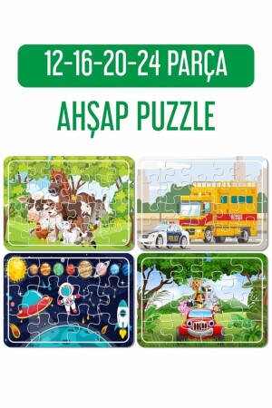 Araba Yarışı- Sevimli Hayvanlar- Deniz Canlıları- Evde Oyun Ahşap 4'lü Puzzle Seti - 2