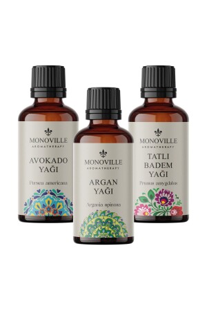 Argan Yağı 30 Ml- Avokado Yağı 30 Ml- Tatlı Badem Yağı 30 ml 3'lü Set %100 Saf Ve Doğal 3x30 ml - 1