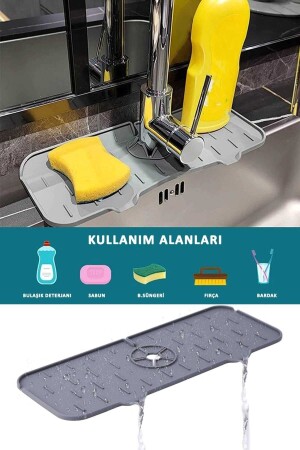 Arispa Gri Su Tutucu Musluk Matı Mutfak Banyo Için Koruyucu Musluk Lavabo Matı Bulaşık Süngeri Matı - 6