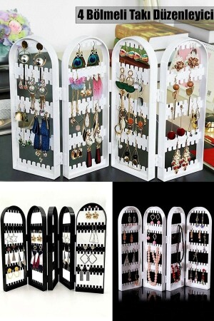 Arispa Schmuck-Organizer mit 4 Fächern, Schmuck-Organizer, Verschluss, Ohrring-Organizer, Ständer, Weiß - 2