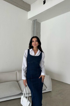 Arka Fermuarlı Denim Elbise Lacivert - 2