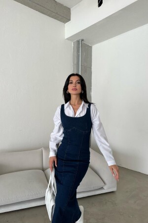 Arka Fermuarlı Denim Elbise Lacivert - 3