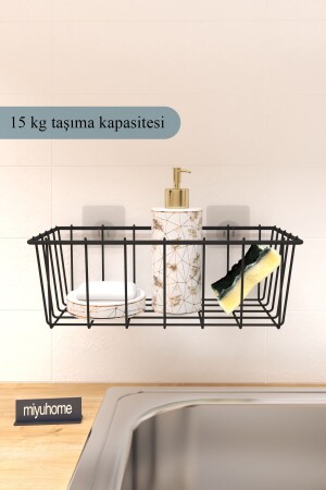 Asılabilir Yapışkanlı Sepet Mutfak Düzenleyici Banyo Rafı Çok Amaçlı Organizer - 4