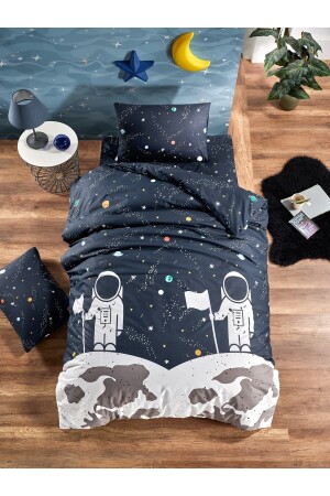 Astronauten-Kinderbettbezug-Set aus natürlicher, gesunder Baumwolle mit elastischen Laken - 3