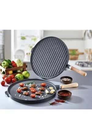 Asya Doppelseitige Pfannkuchen- und Grillpfanne aus Gussgranit 36 ​​cm 28291 - 1